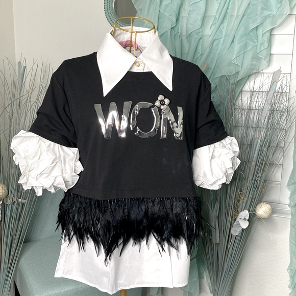 Feathered Embellished Crop Top - Picture 4 of 5